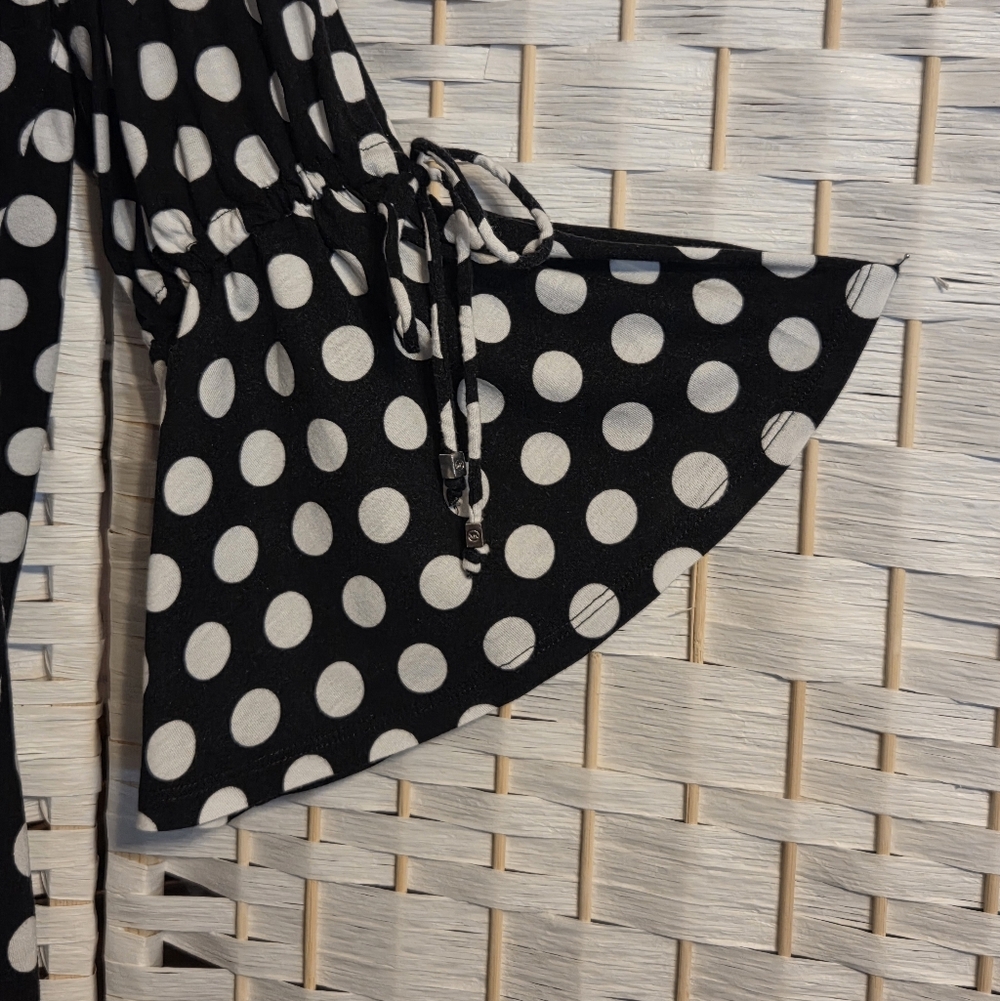 Michael Kors Black and White Polka Dot Blouse Tie Sleeves 1X - Picture 2 of 7